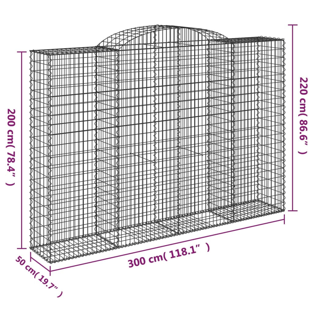 vidaXL Klenuté gabionové koše 9 ks 300x50x200/220cm pozinkované železo