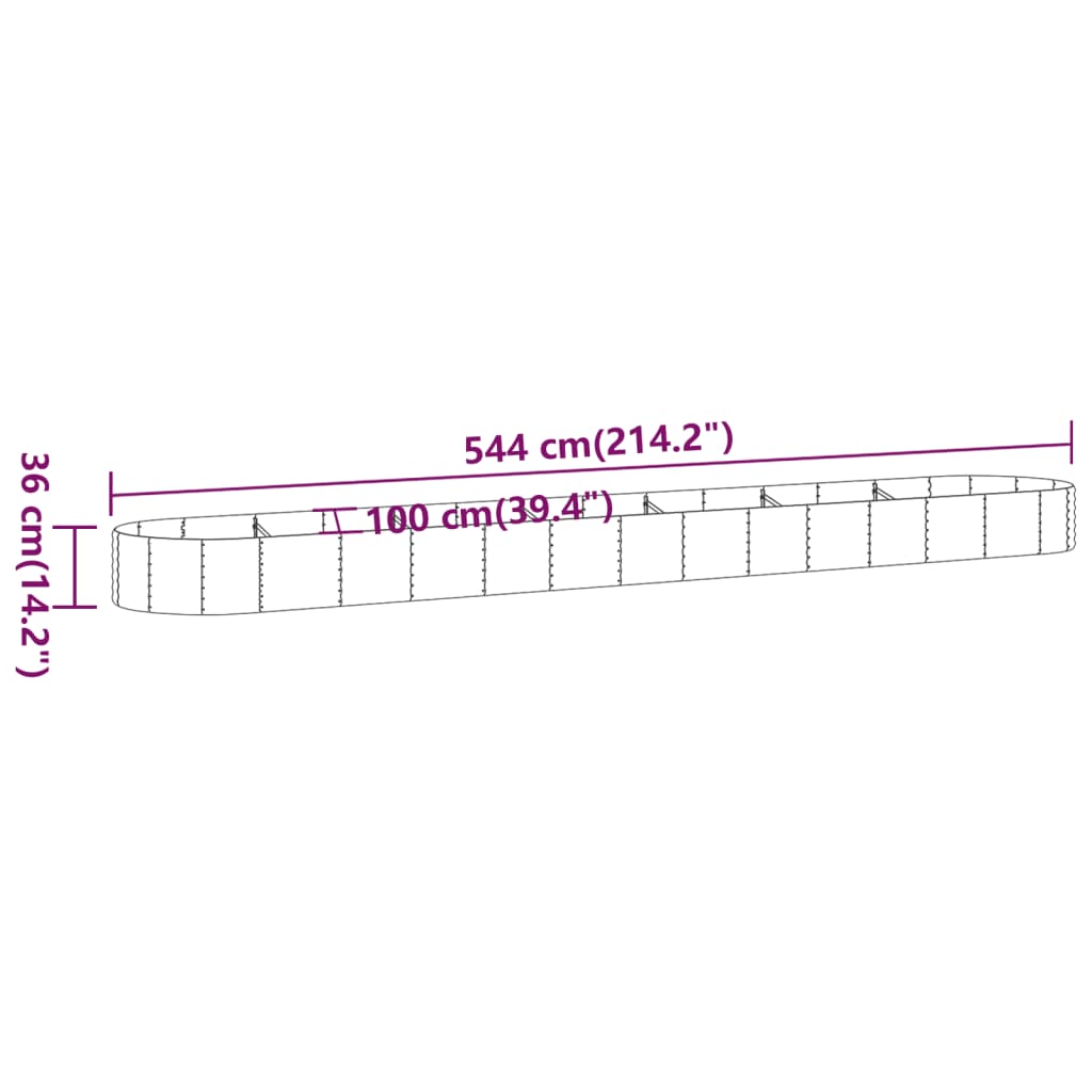 vidaXL Vyvýšený záhon práškově lakovaná ocel 544x100x36 cm stříbrný