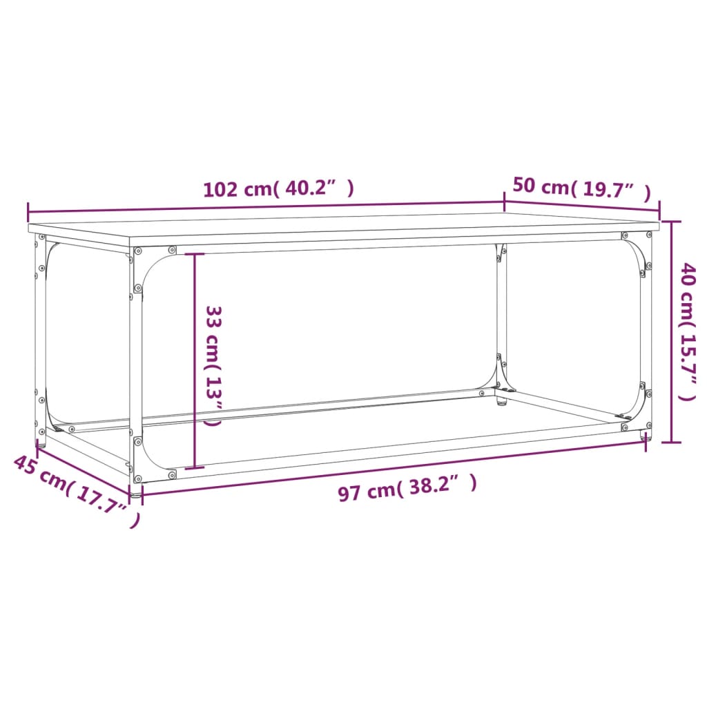 vidaXL Konferenční stolek dub sonoma 102x50x40 cm kompozit a železo