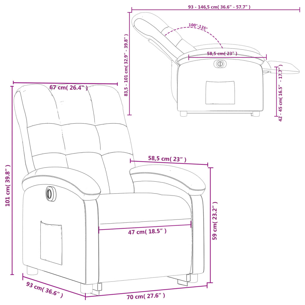 vidaXL Elektrické zvedací polohovací křeslo vínové textil