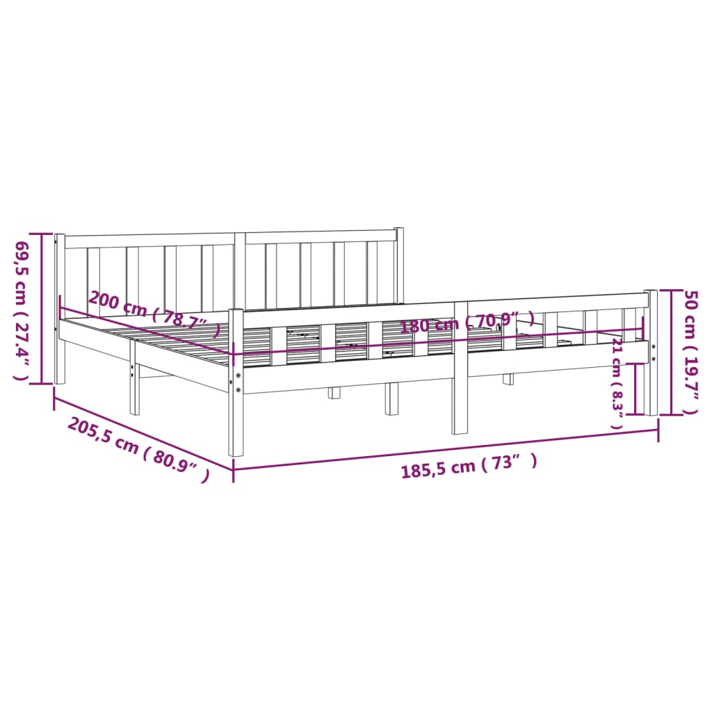 vidaXL Rám postele bílý masivní dřevo 180 x 200 cm Super King