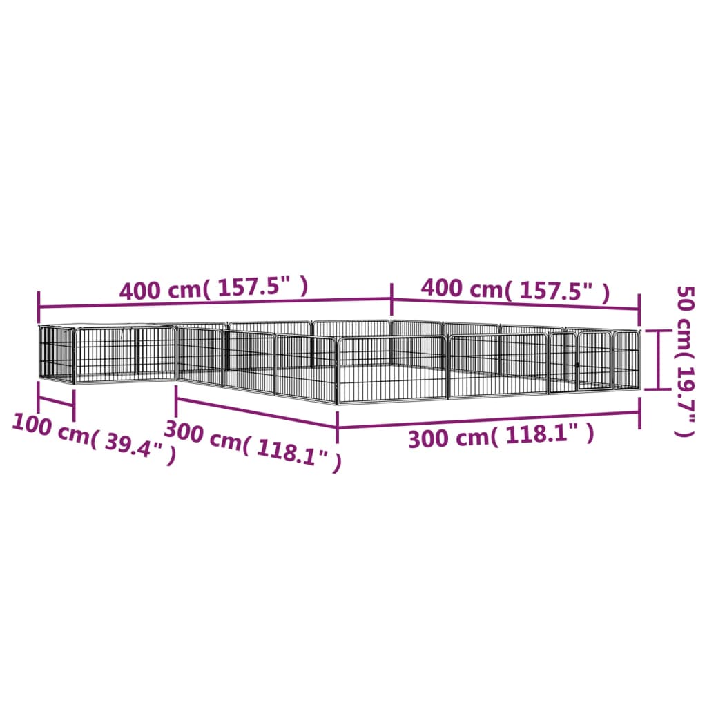 vidaXL 16panelová ohrádka pro psy černá 100 x 50 cm práškovaná ocel