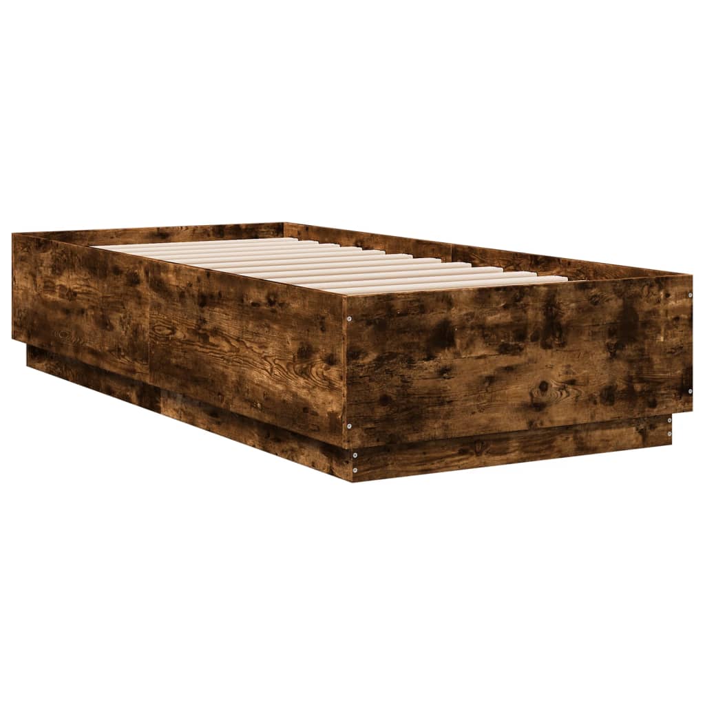 vidaXL Rám postele s LED osvětlením kouřový dub 90 x 200 cm kompozit