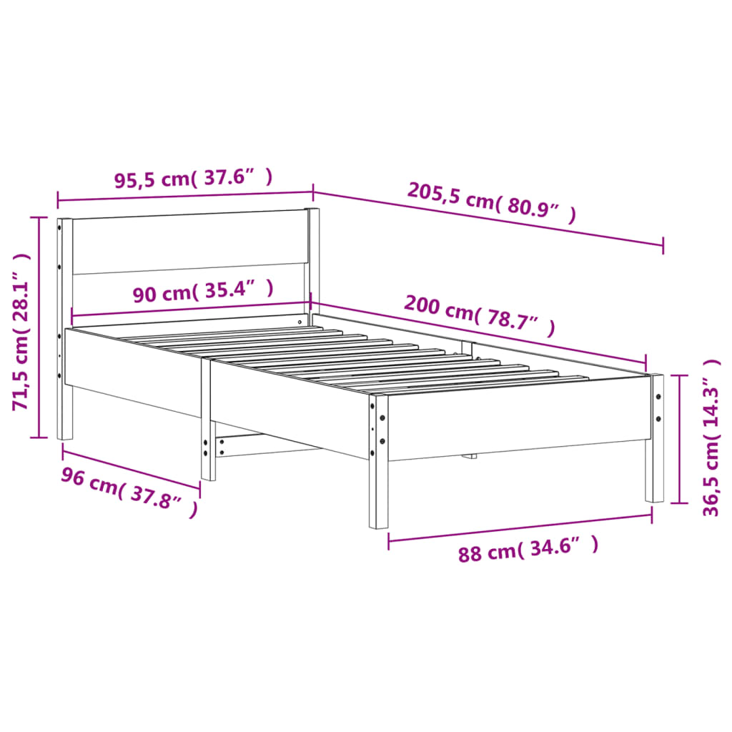 vidaXL Postel bez matrace bílá 90 x 200 cm masivní borovice