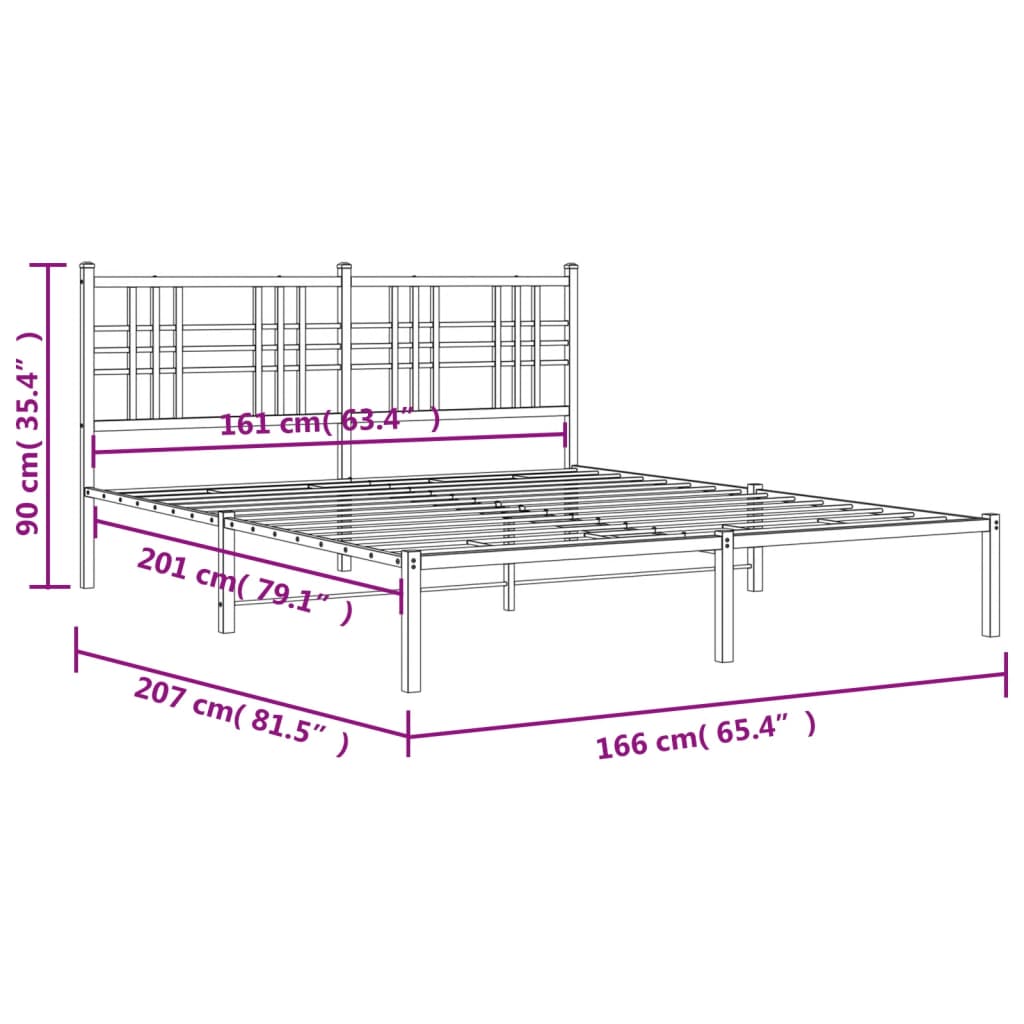 vidaXL Kovový rám postele s čelem bílý 160 x 200 cm