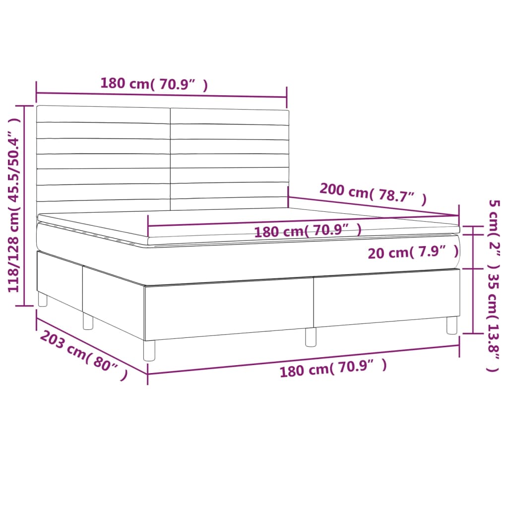 vidaXL Box spring postel s matrací a LED krémová 180x200 cm textil