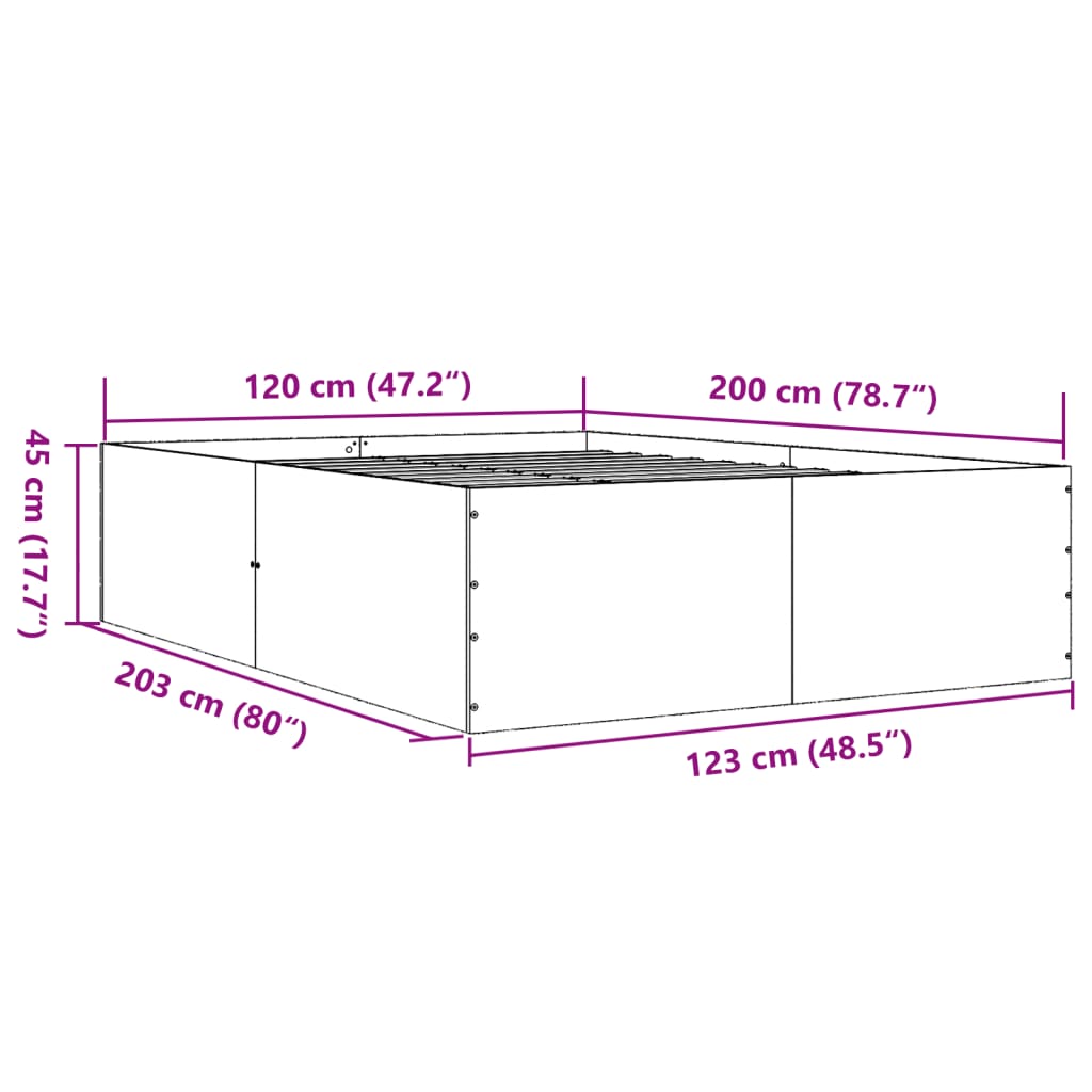 vidaXL Rám postele kouřový dub 120 x 200 cm kompozitní dřevo