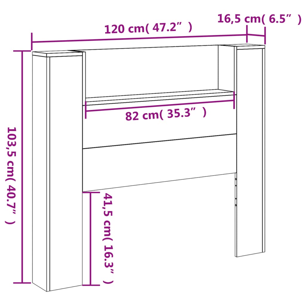 vidaXL Čelo postele úložný prostor a LED šedé sonoma 120x16,5x103,5 cm