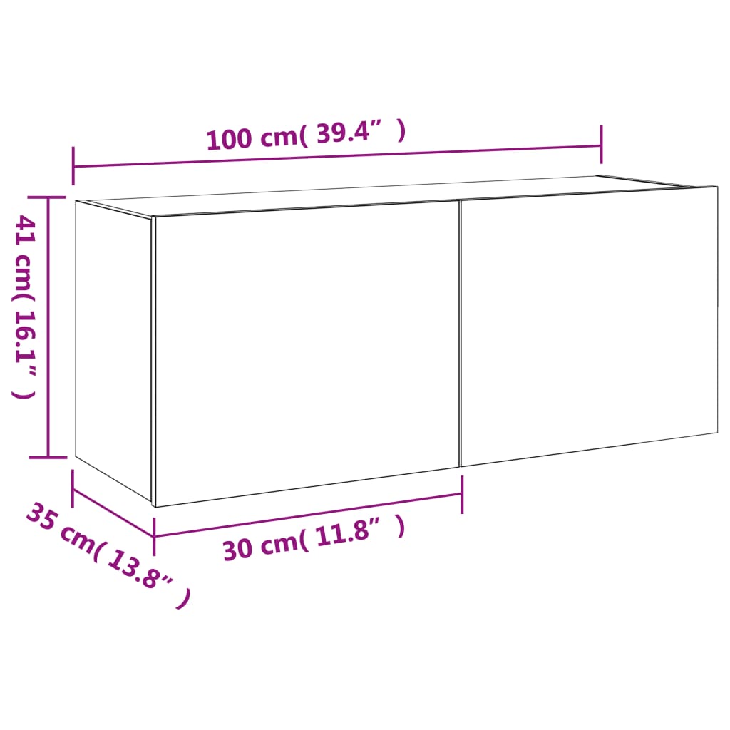 vidaXL Nástěnná TV skříňka s LED osvětlením černá 100 x 35 x 41 cm