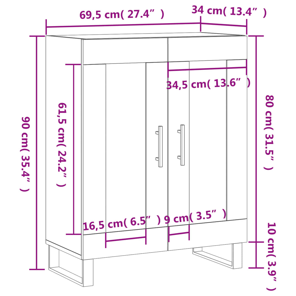 vidaXL Příborník kouřový dub 69,5 x 34 x 90 cm kompozitní dřevo