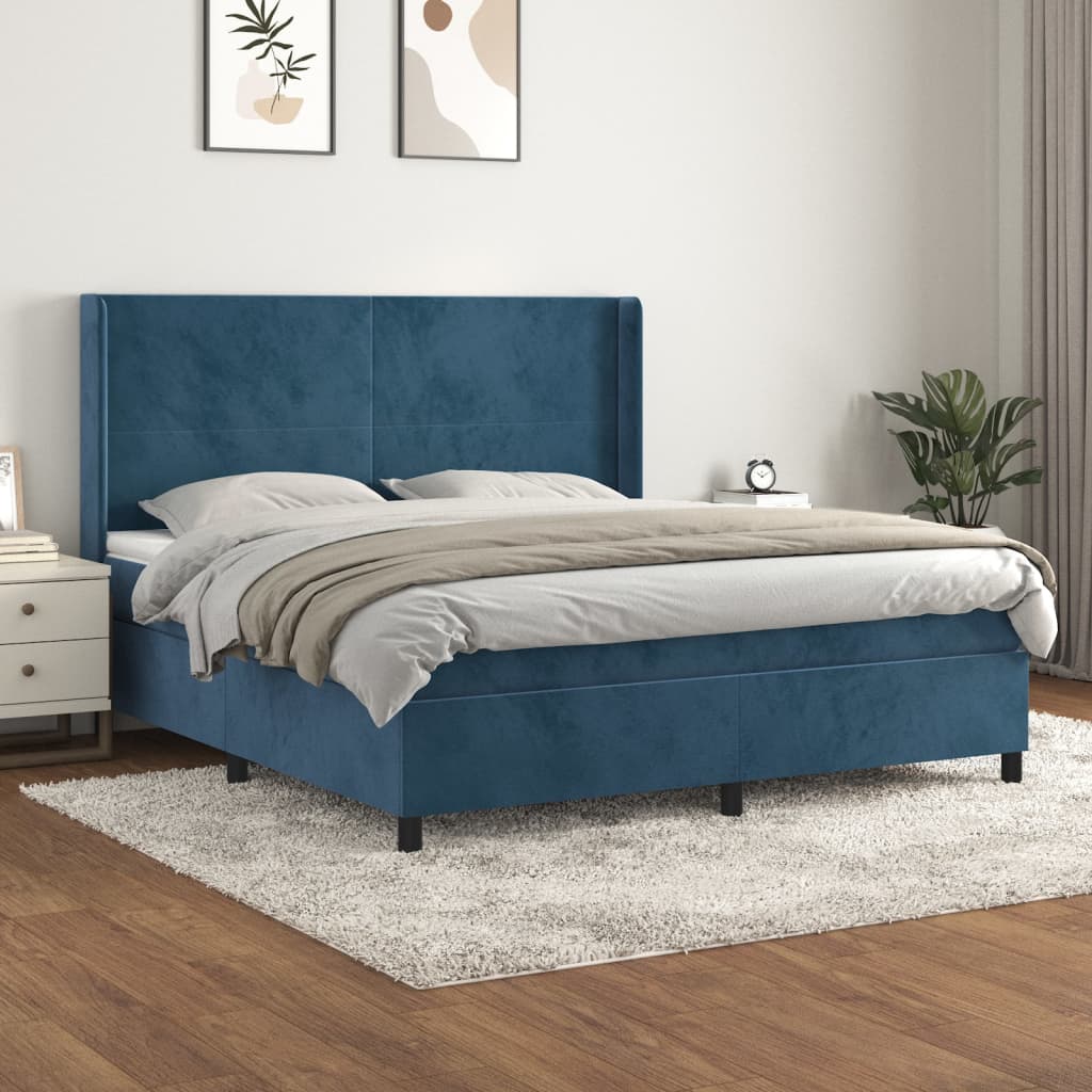 vidaXL Box spring postel s matrací tmavě modrá 160x200 cm samet