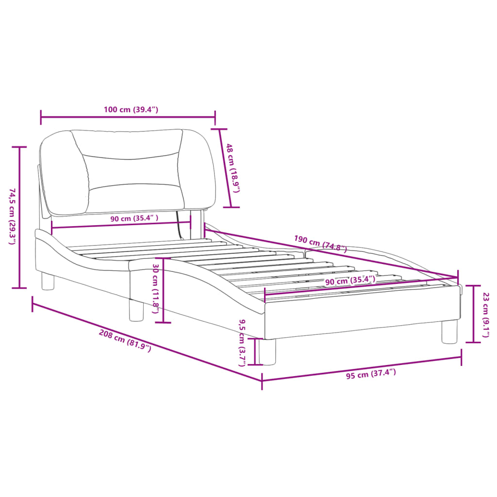 vidaXL Rám postele s LED osvětlením černý a bílý 90x190 cm umělá kůže