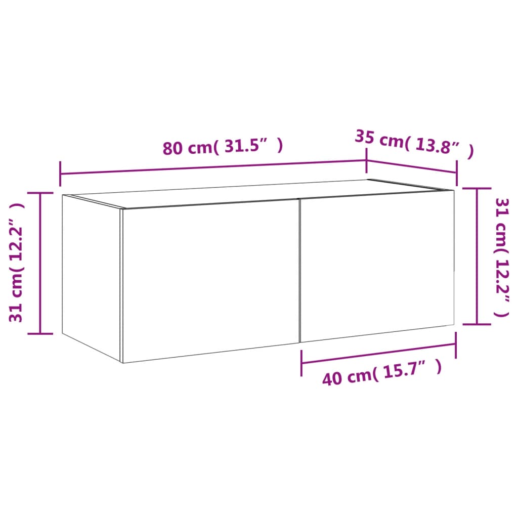 vidaXL Nástěnná TV skříňka s LED osvětlením hnědý dub 80 x 35 x 31 cm