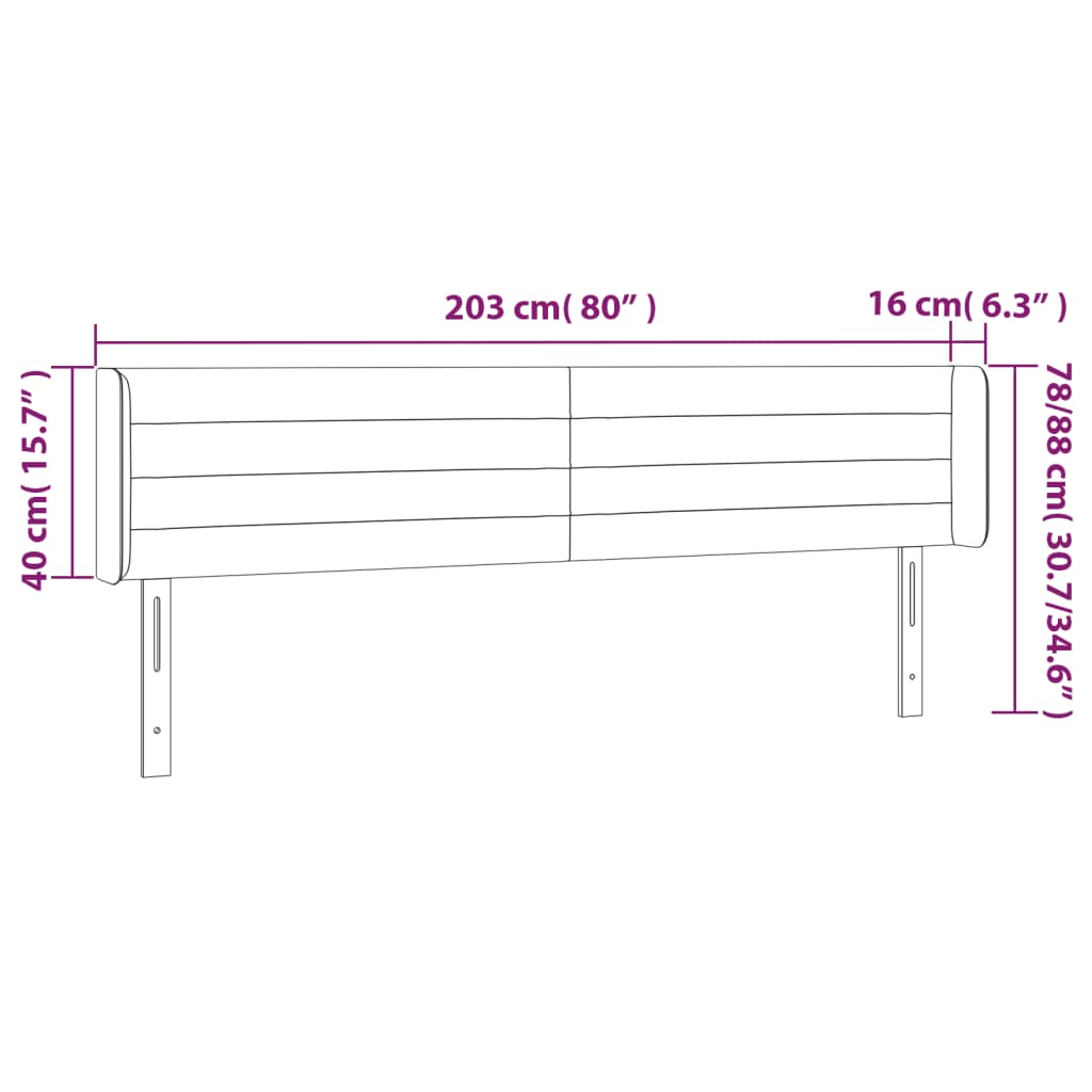 vidaXL Čelo postele s LED světle šedé 203 x 16 x 78/88 cm samet