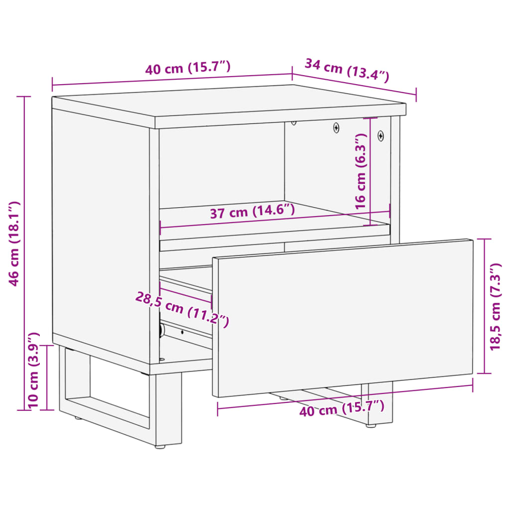 vidaXL Noční stolky 2 ks 40x34x46 cm masivní bělené mangovníkové dřevo