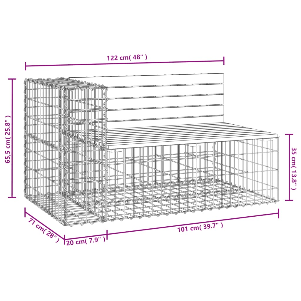 vidaXL Zahradní lavice gabionový design 122 x 71 x 65,5 cm douglaska