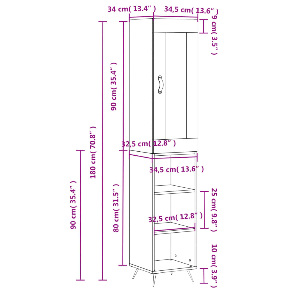 vidaXL Skříň highboard černá 34,5 x 34 x 180 cm kompozitní dřevo