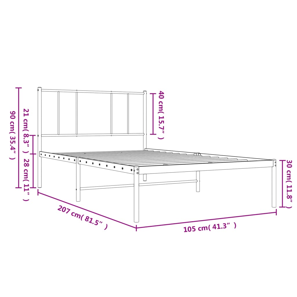 vidaXL Kovový rám postele s čelem černý 100 x 200 cm