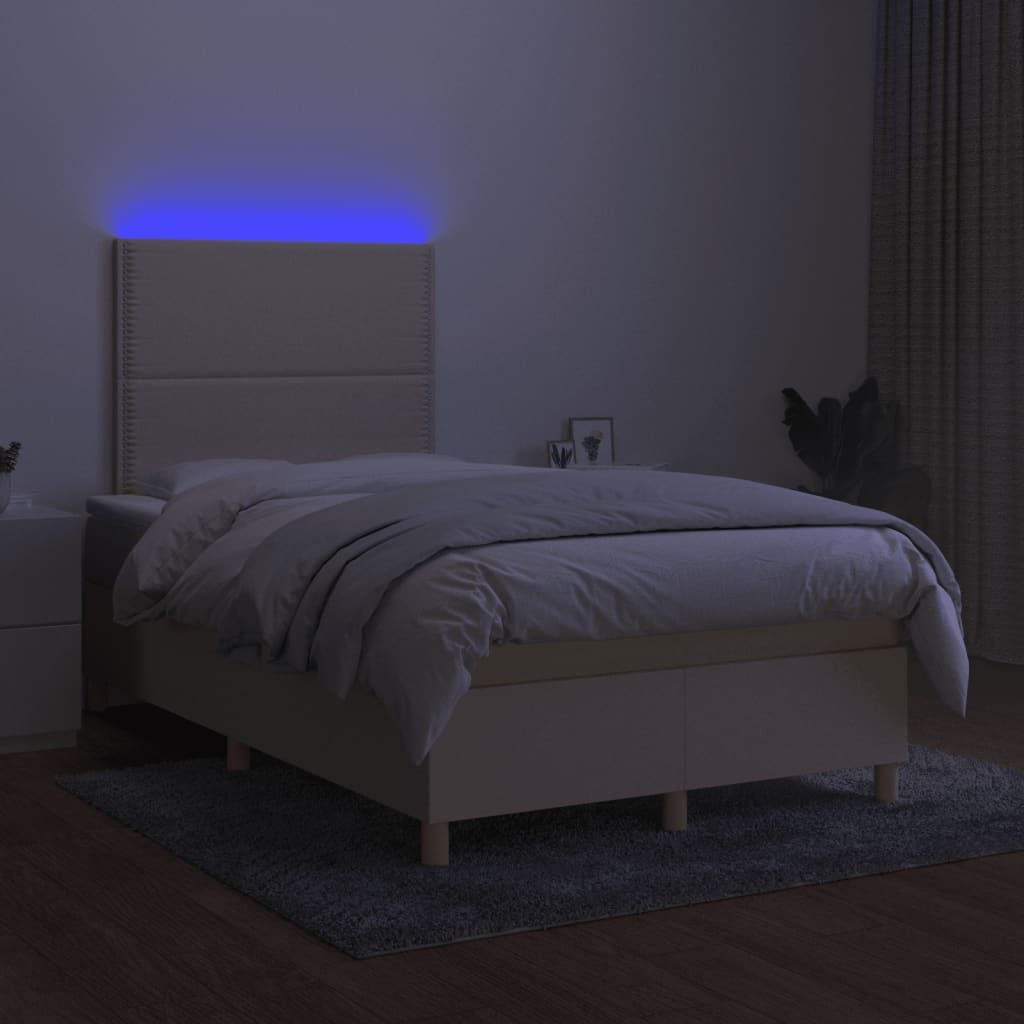 vidaXL Box spring postel s matrací a LED krémová 120x190 cm textil