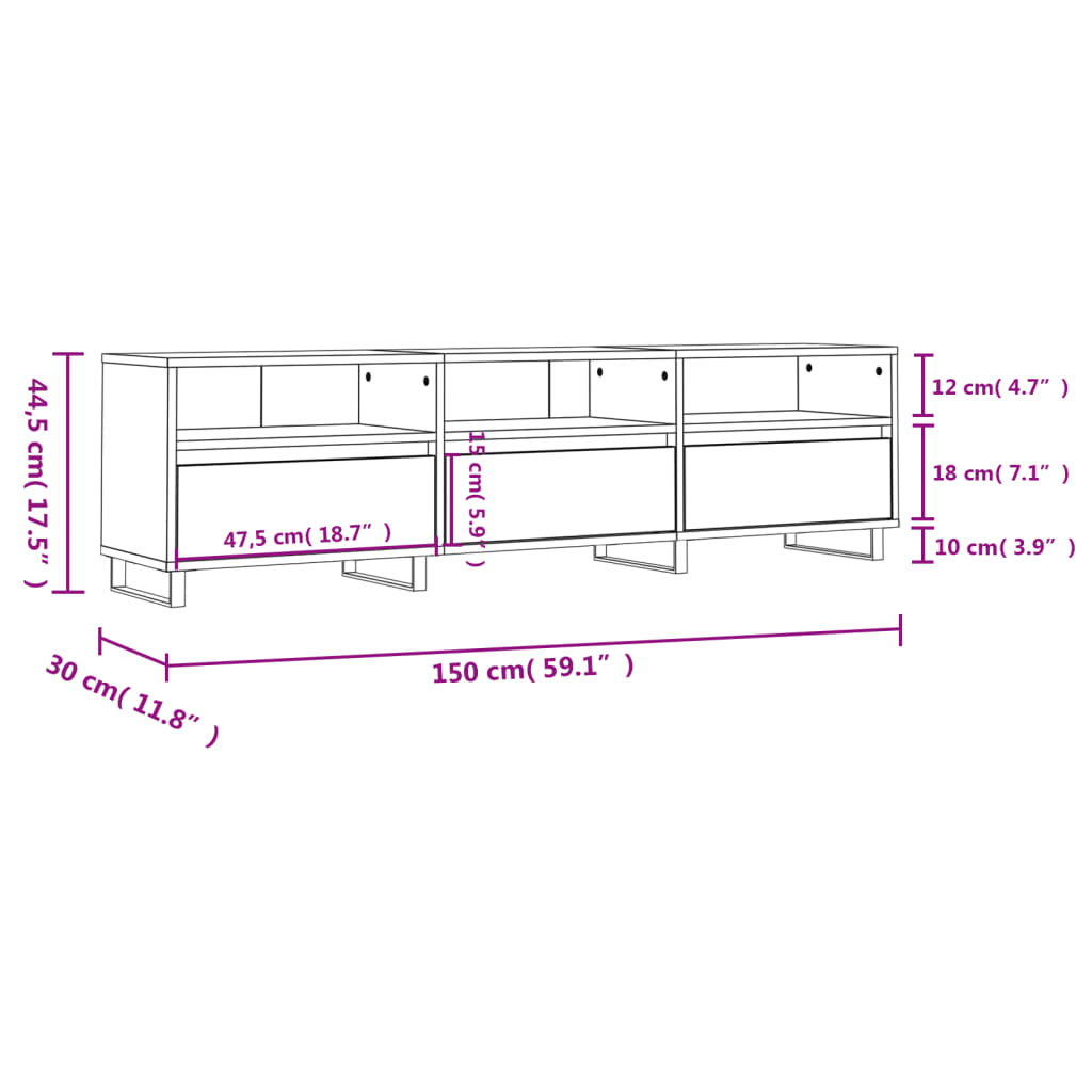 vidaXL TV skříňka bílá 150 x 30 x 44,5 cm kompozitní dřevo