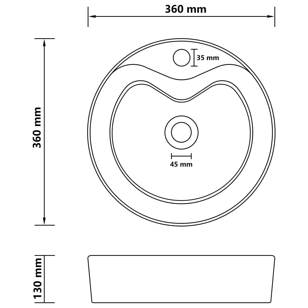 vidaXL Luxusní umyvadlo přepad matné světle šedé 36 x 13 cm keramické