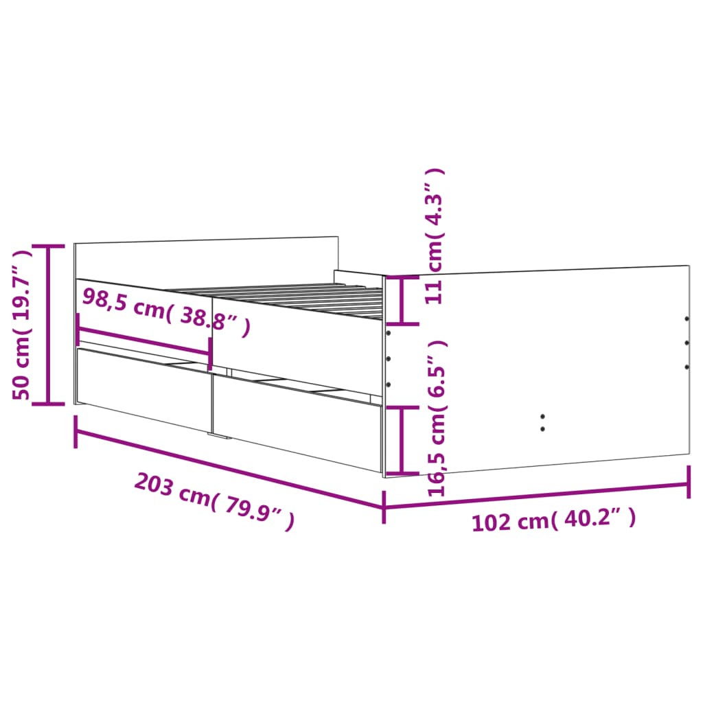 vidaXL Rám postele se zásuvkami dub sonoma 100 x 200 cm