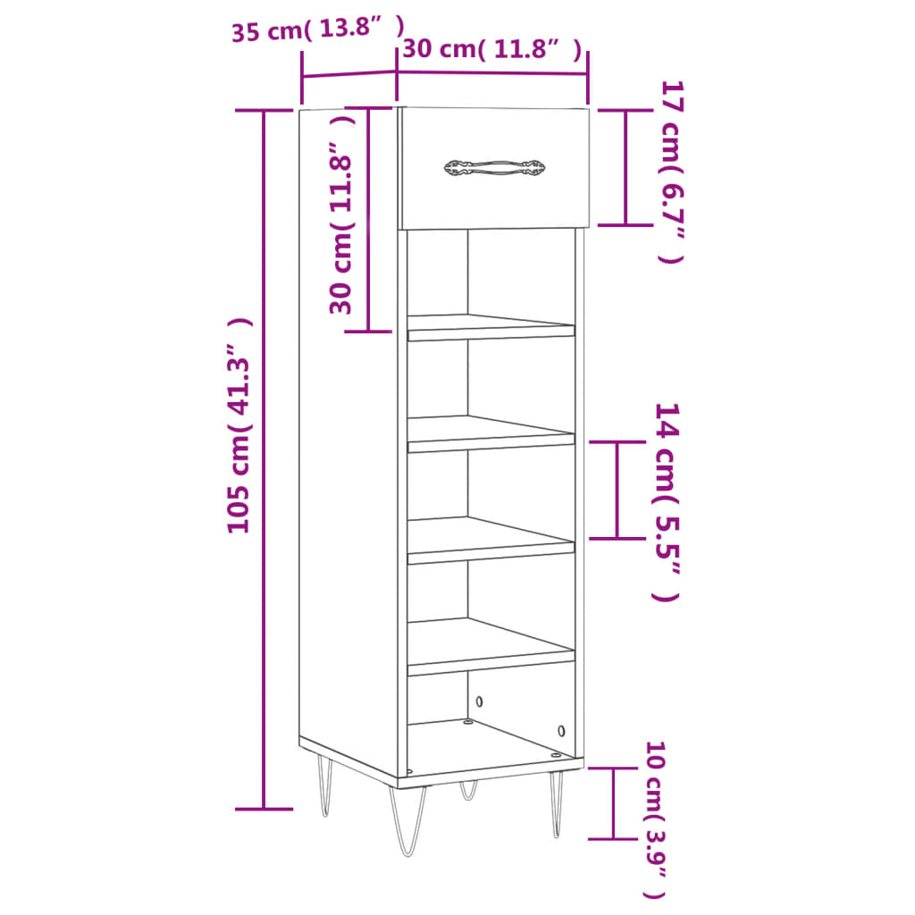 vidaXL Botník bílý s vysokým leskem 30 x 35 x 105 cm kompozitní dřevo