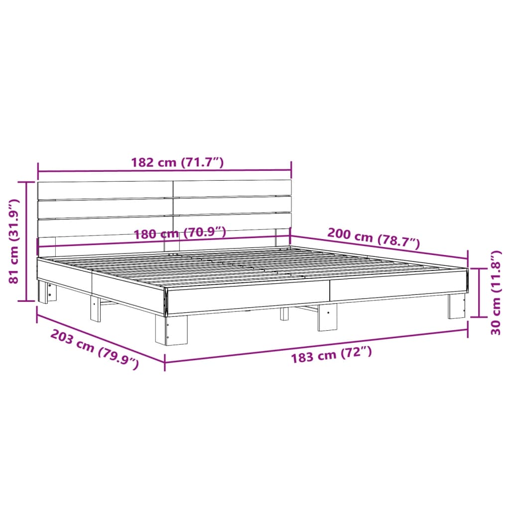 vidaXL Rám postele kouřový dub 180 x 200 cm kompozitní dřevo a kov