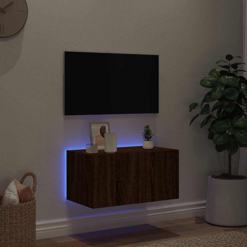 vidaXL Nástěnná TV skříňka s LED osvětlením hnědý dub 60 x 35 x 31 cm
