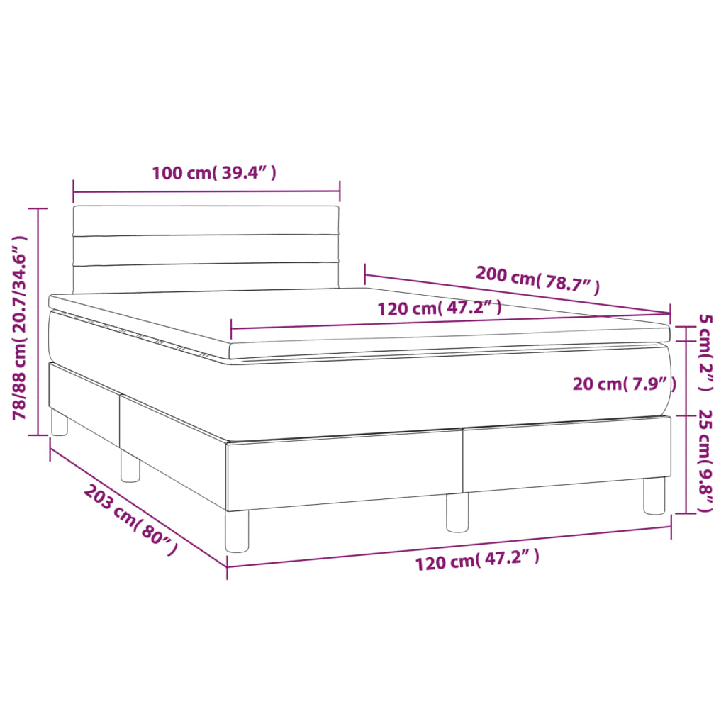 vidaXL Box spring postel s matrací tmavě hnědá 120x200 cm textil