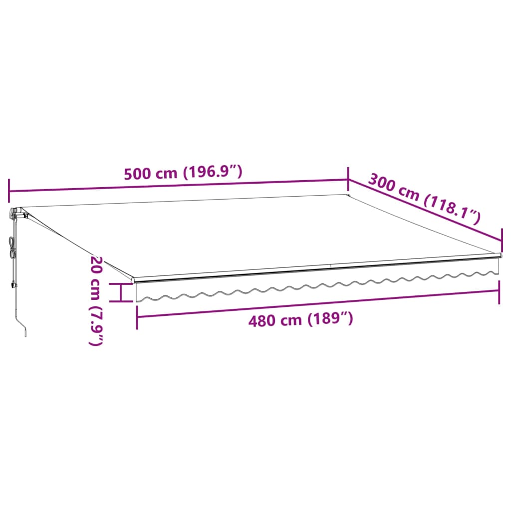 vidaXL Automatická zatahovací markýza s LED antracit a bílá 500x300 cm