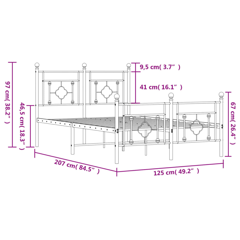 vidaXL Kovový rám postele s hlavovým a nožním čelem černý 120 x 200 cm