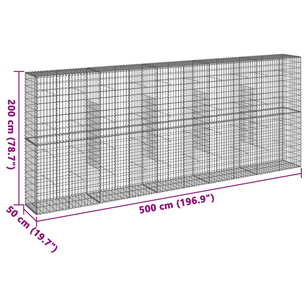 vidaXL Gabionový koš s víkem 500 x 50 x 200 cm pozinkované železo