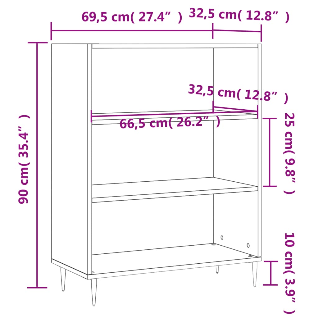 vidaXL Knihovna bílá 69,5 x 32,5 x 90 cm kompozitní dřevo