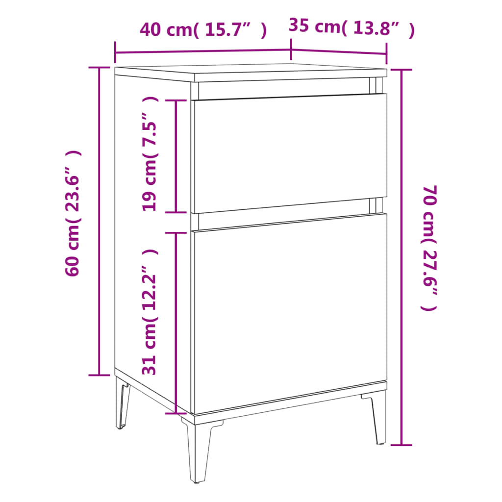 vidaXL Noční stolky 2 ks betonově šedé 40 x 35 x 70 cm