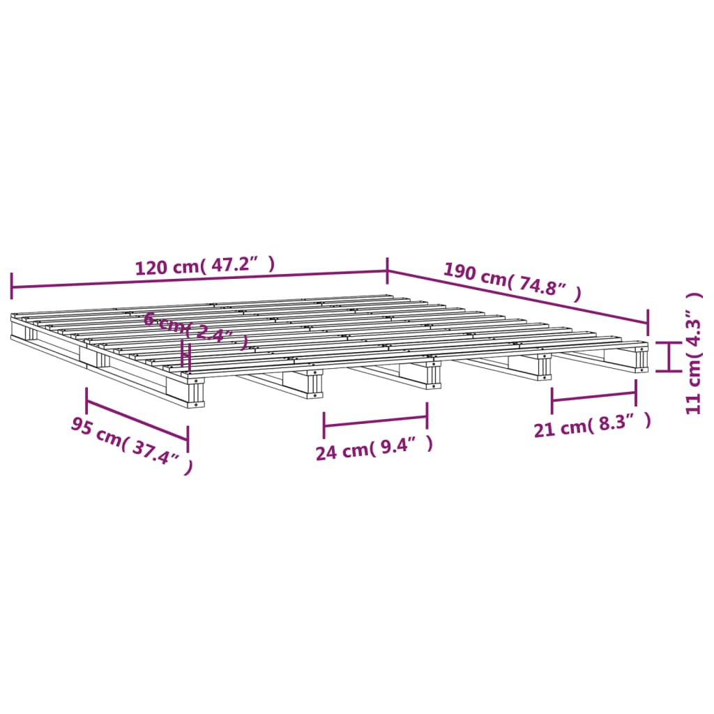 vidaXL Postel z palet šedá 120 x 190 cm masivní borovice Small Double