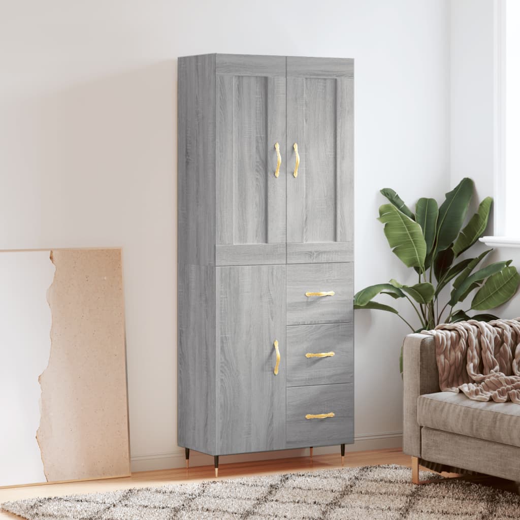 vidaXL Skříň highboard šedá sonoma 69,5 x 34 x 180 cm kompozitní dřevo