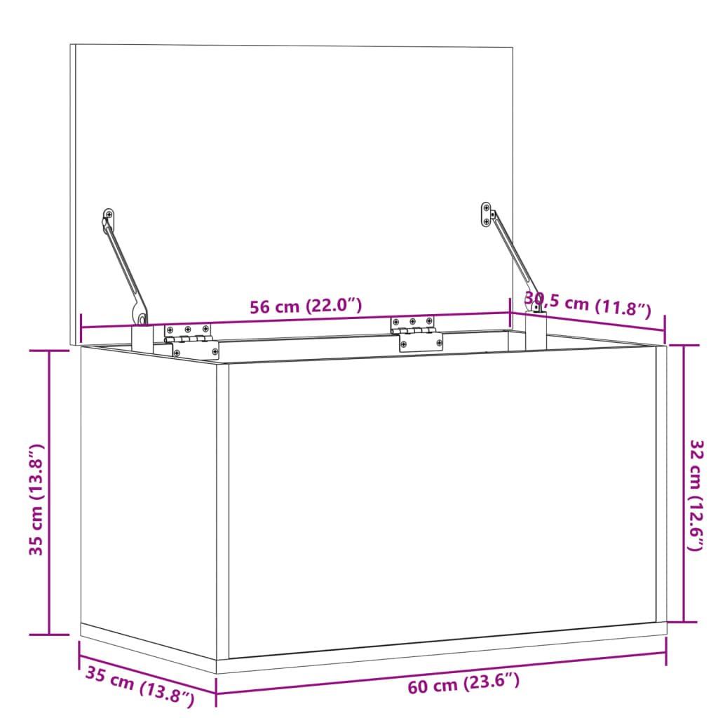 vidaXL Úložný box kouřový dub 60 x 35 x 35 cm kompozitní dřevo