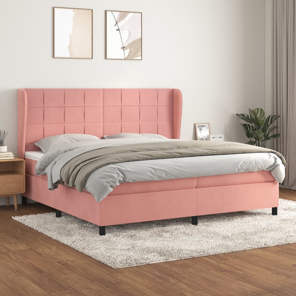 vidaXL Box spring postel s matrací růžová 200x200 cm samet