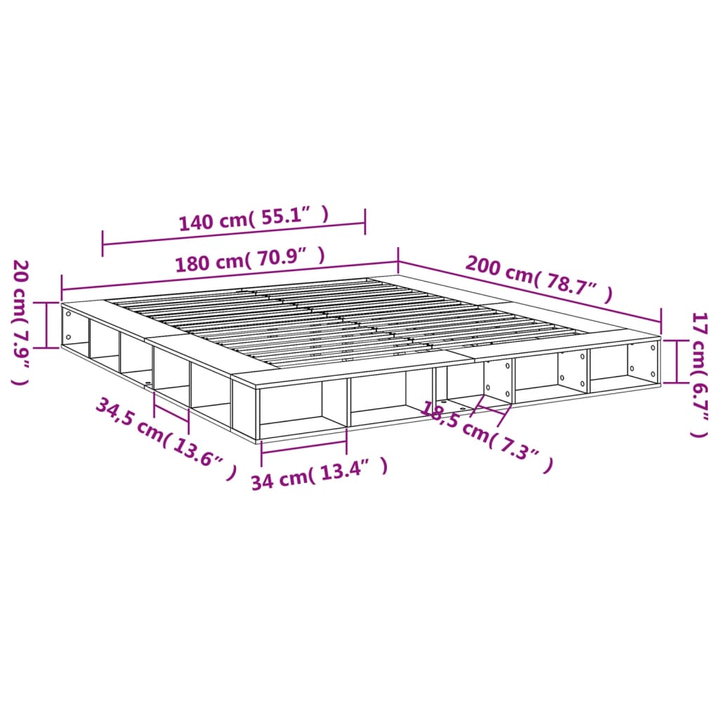 vidaXL Rám postele betonově šedý 180 x 200 cm kompozitní dřevo