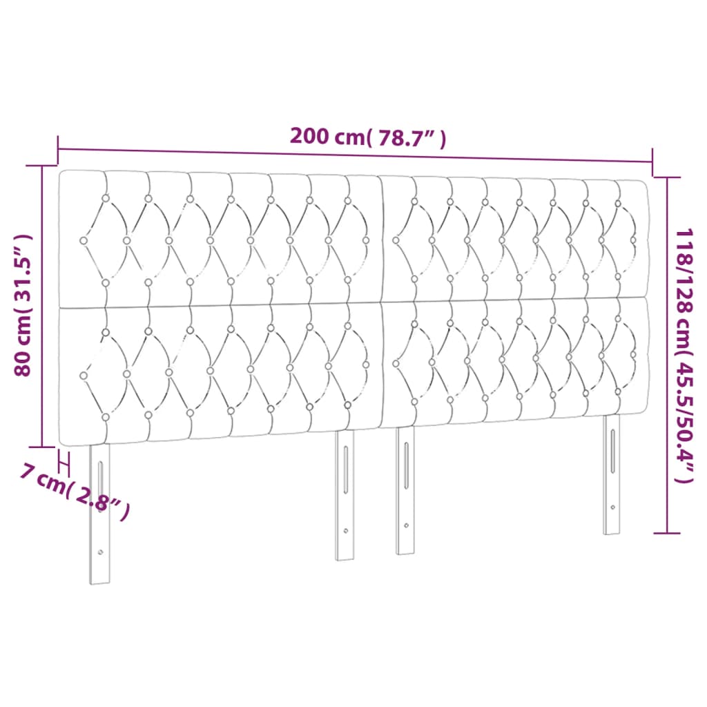 vidaXL Čelo postele s LED růžové 200x7x118/128 cm samet