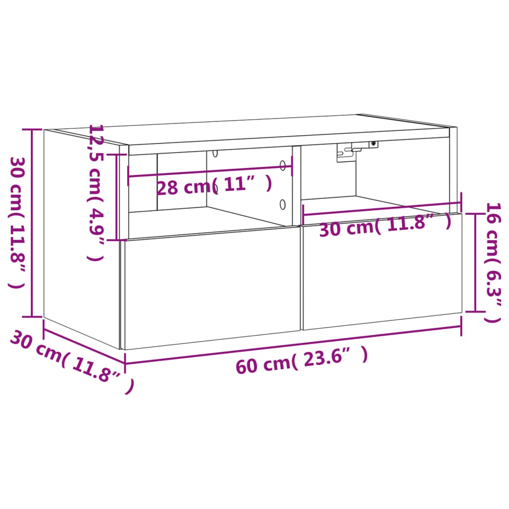 vidaXL Nástěnná TV skříňka dub sonoma 60 x 30 x 30 cm kompozitní dřevo