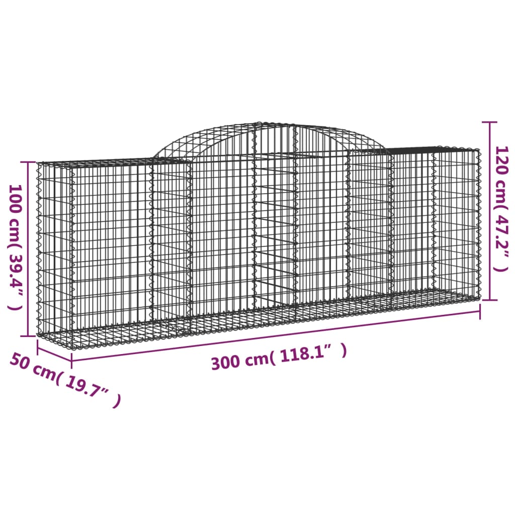 vidaXL Klenuté gabionové koše 7 ks 300x50x100/120cm pozinkované železo