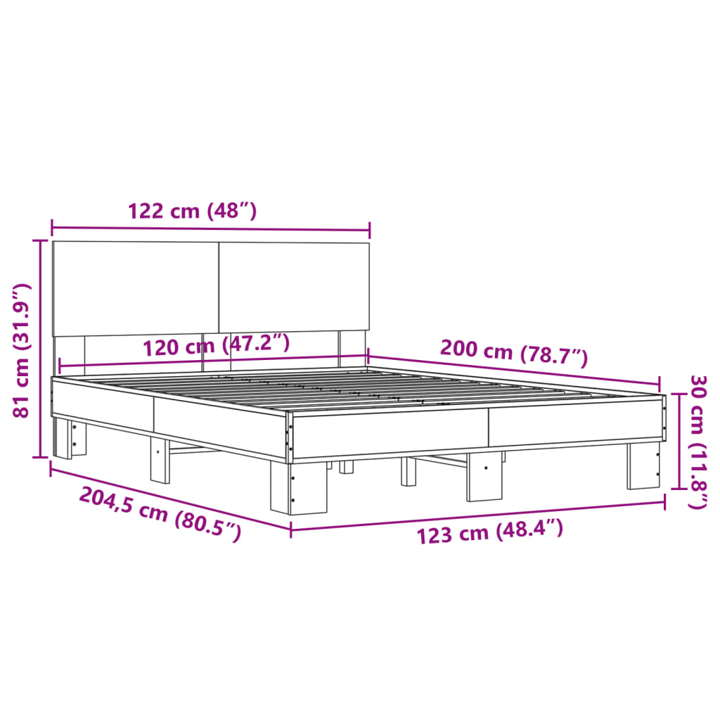 vidaXL Rám postele hnědý dub 120 x 200 cm kompozitní dřevo a kov