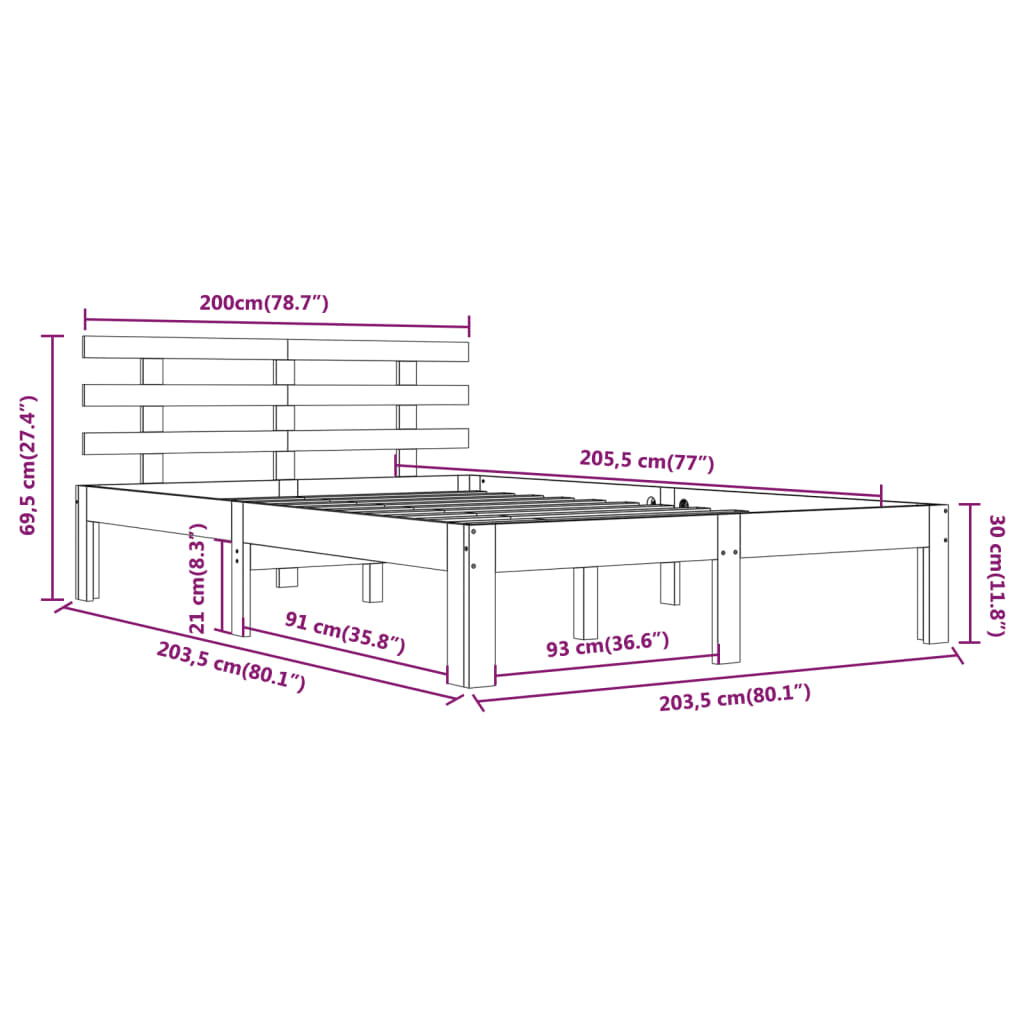 vidaXL Rám postele bílý masivní dřevo 200 x 200 cm