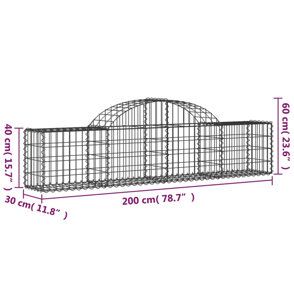 vidaXL Klenuté gabionové koše 4 ks 200x30x40/60 cm pozinkované železo