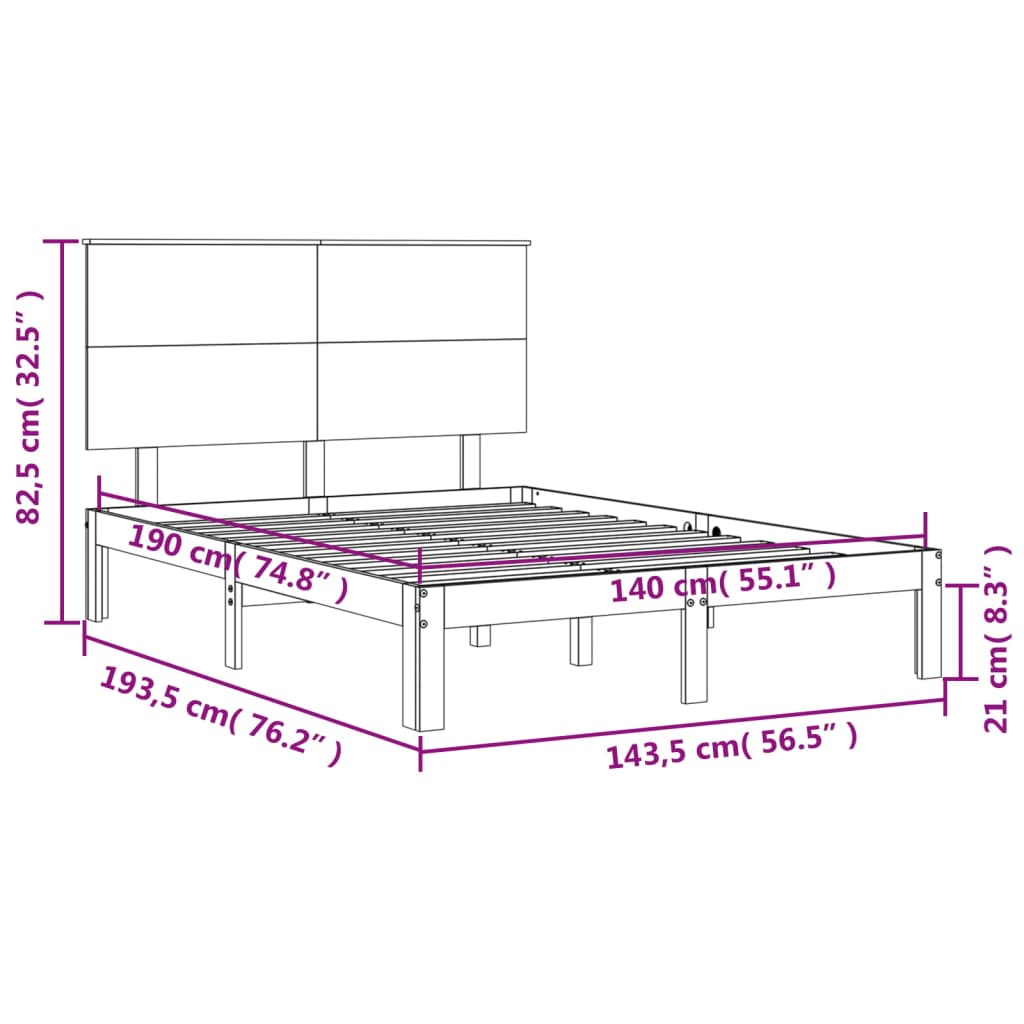 vidaXL Rám postele s čelem bílý 140 x 190 cm masivní dřevo