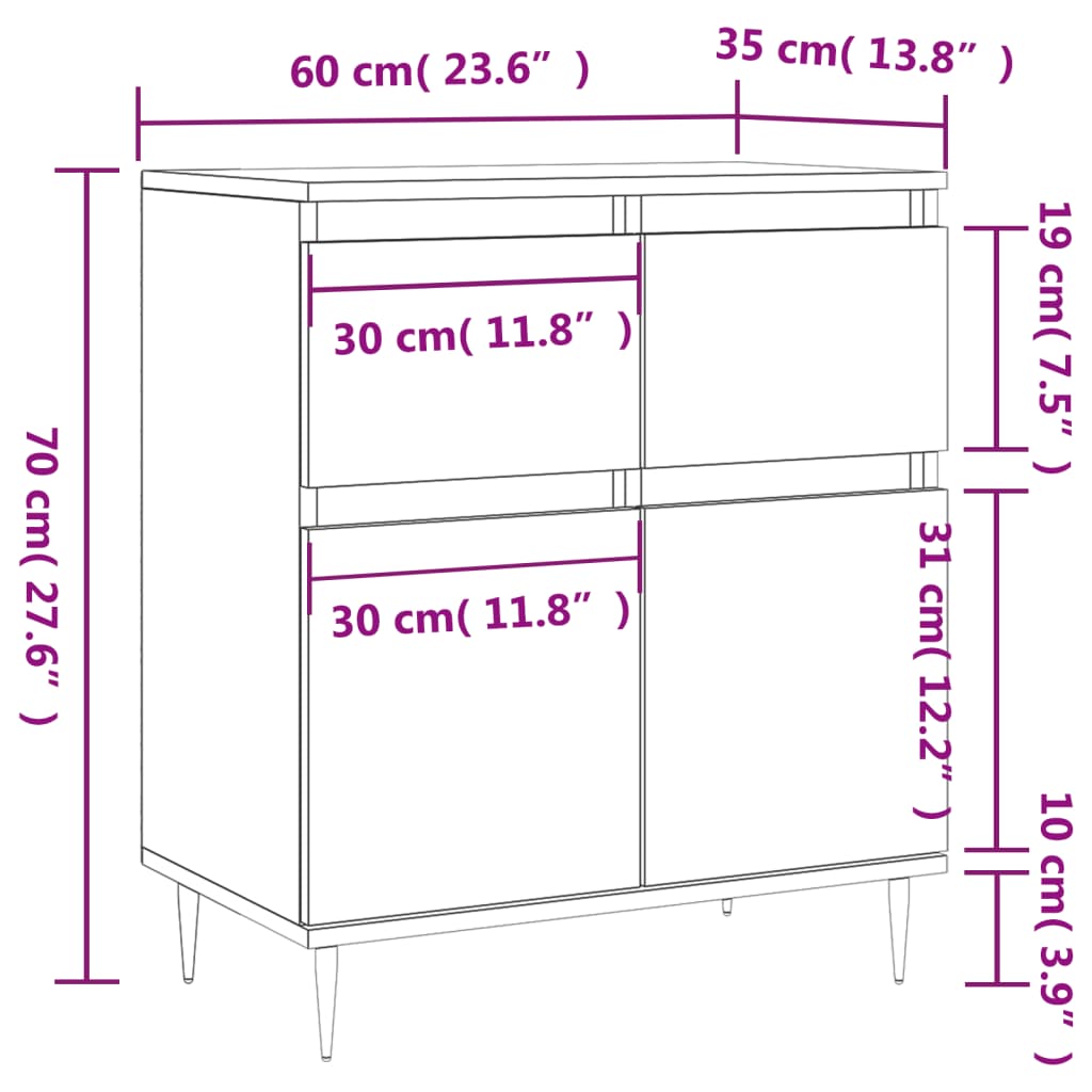 vidaXL Příborník hnědý dub 60 x 35 x 70 cm kompozitní dřevo