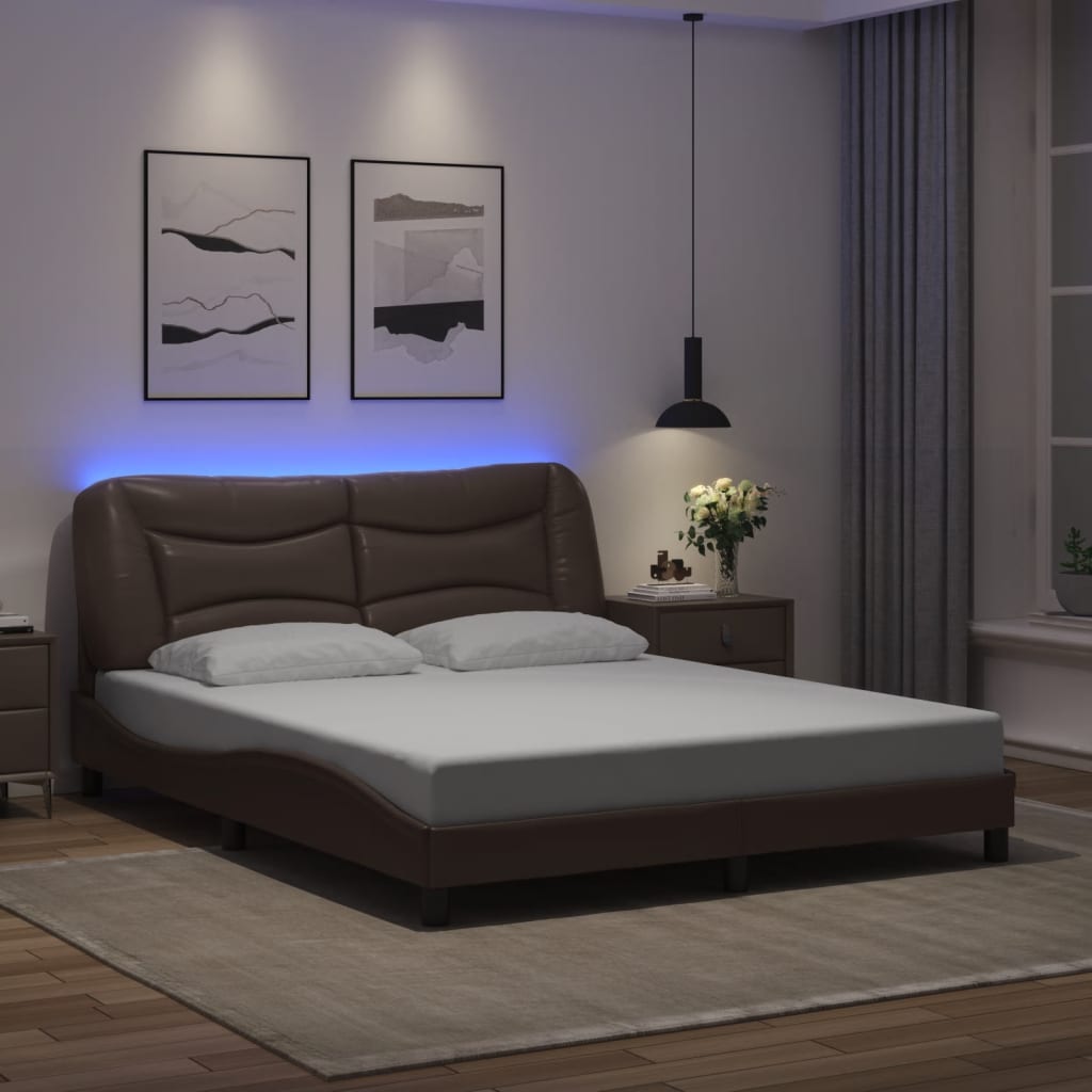 vidaXL Rám postele s LED osvětlením hnědý 160 x 200 cm umělá kůže