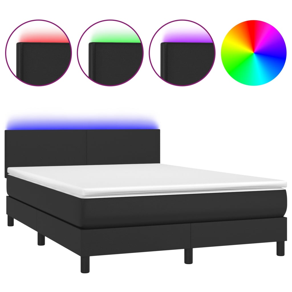 vidaXL Box spring postel s matrací a LED černá 140x200 cm umělá kůže